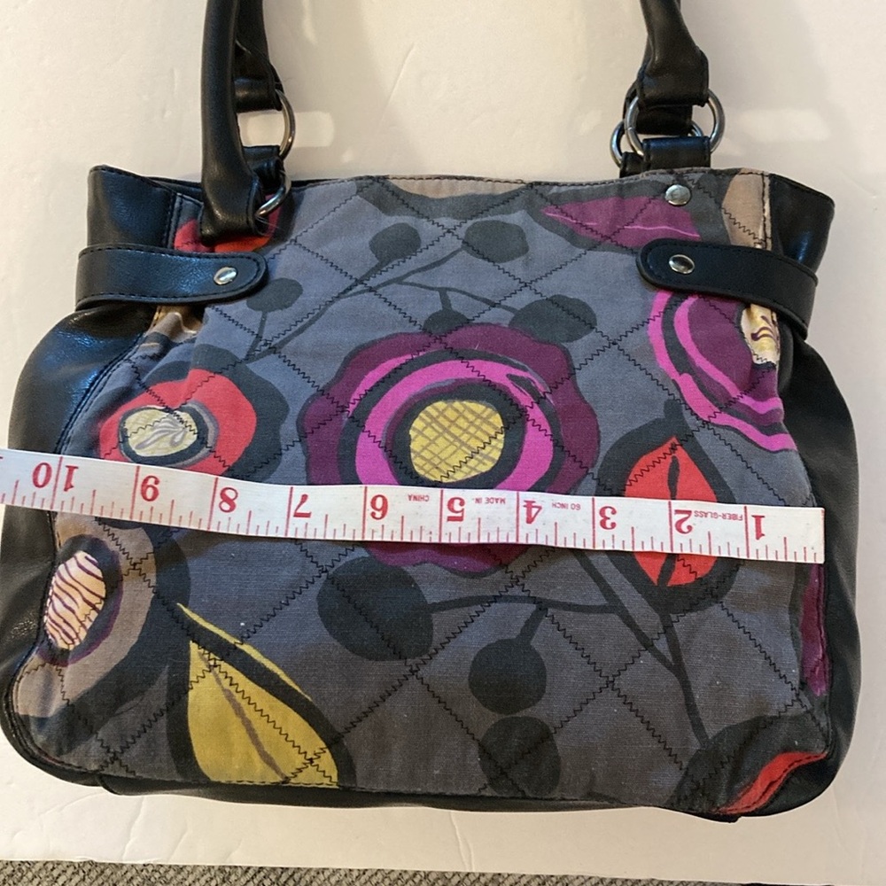 Relic Quilted Shoulder Bag purse Black Multicolor Floral purple interior - Picture 11 of 13